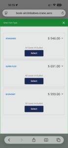Standard, Super flex, Economy tickets